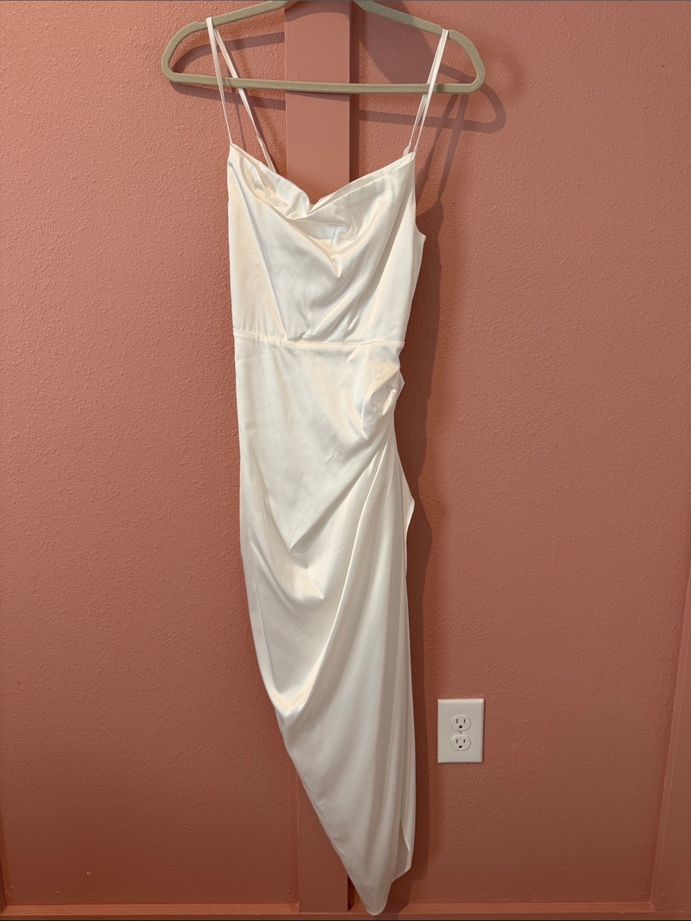 Elegant White Satin Cowl Neck Bridal Dress